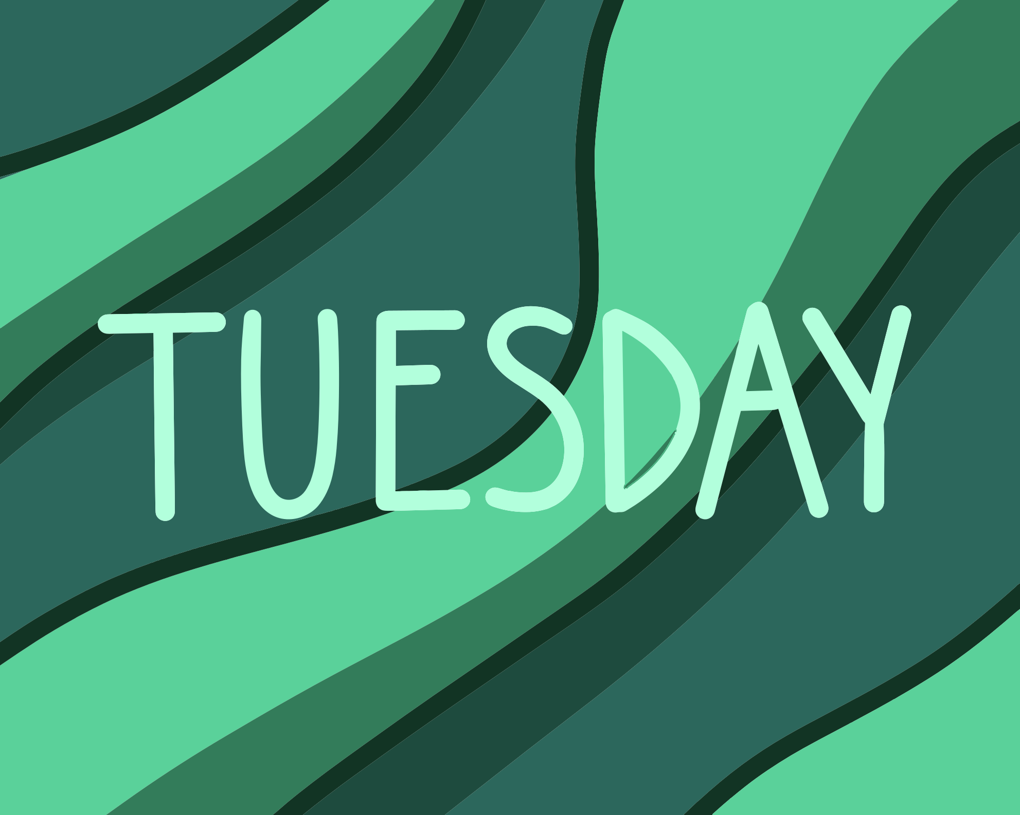 The word tuesday on a green wavy background