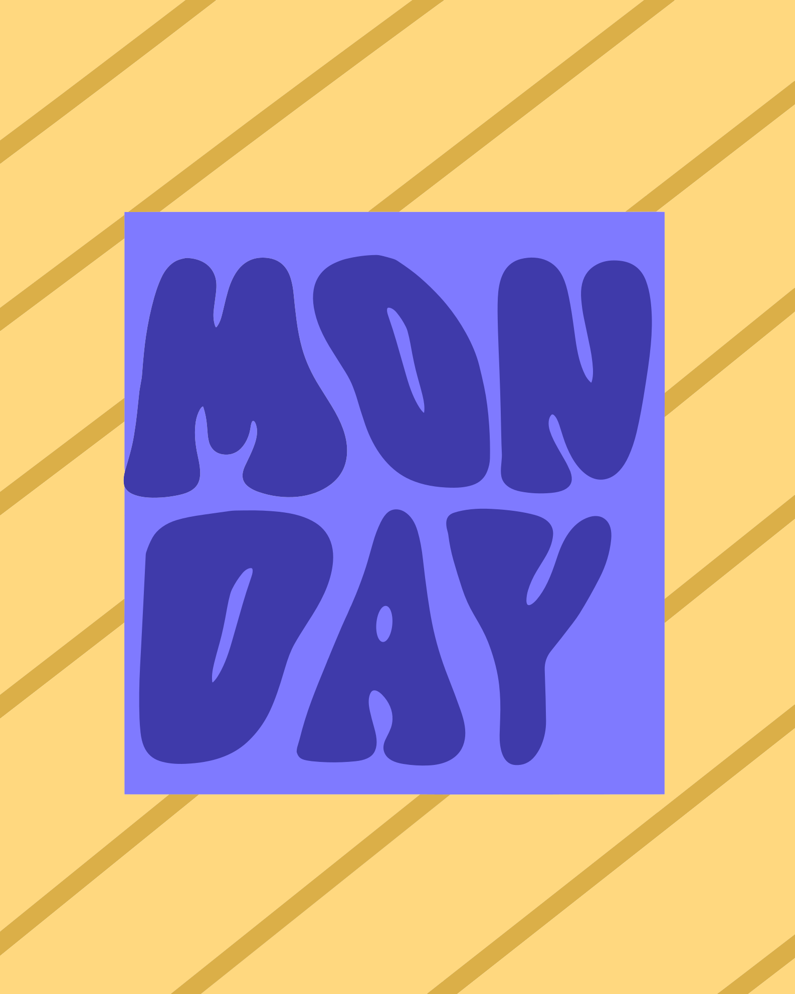 Das Wort Montag in lila Blasenbuchstaben auf blau