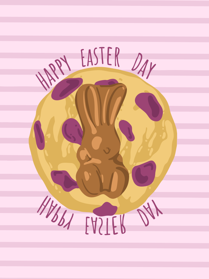 Lapin en chocolat sur un cookie avec un texto de joyeuse journée de Pâques