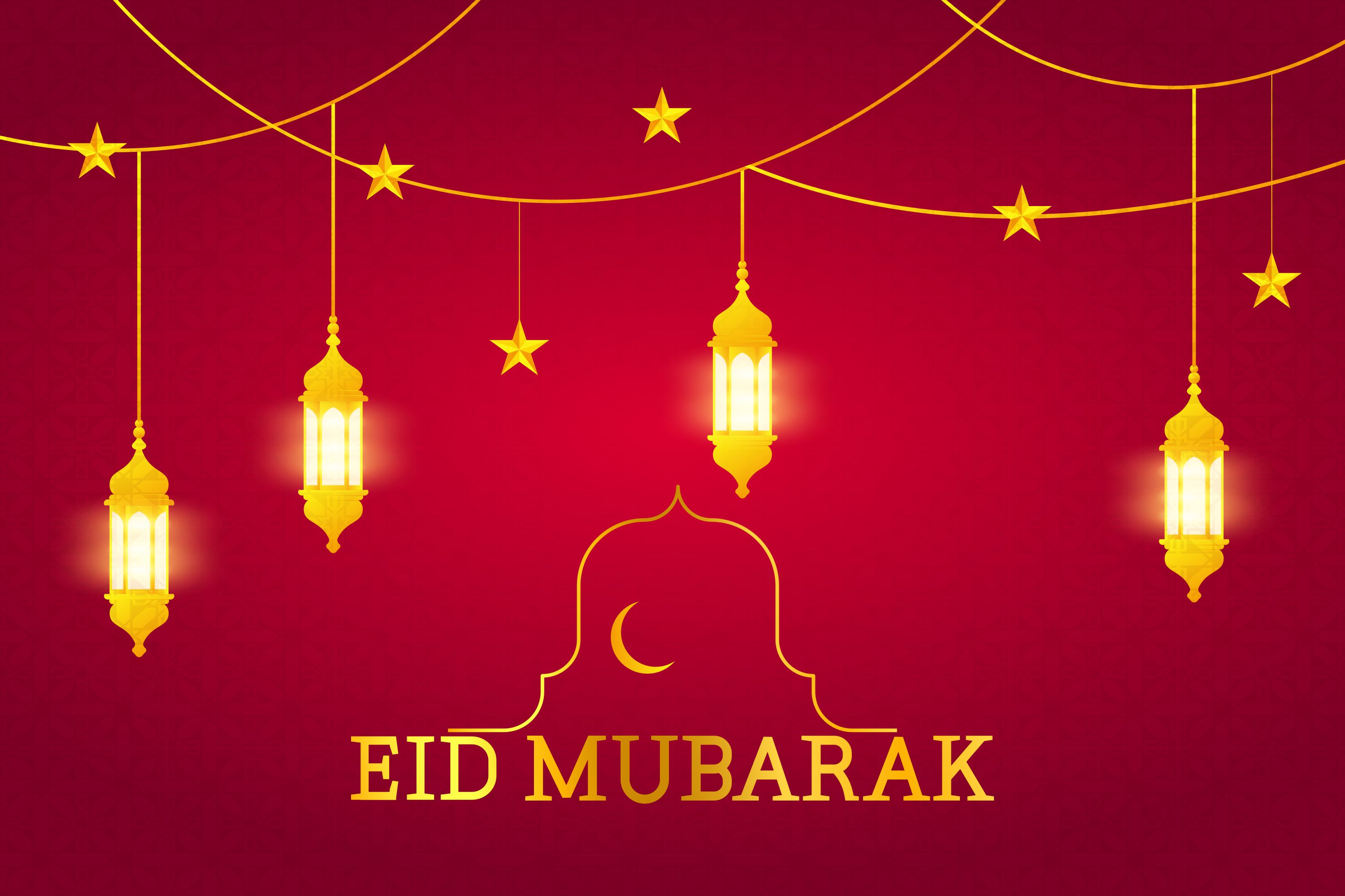Golden lanterns and stars on a red background