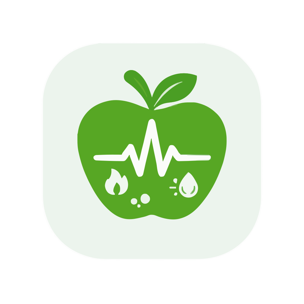 Green apple with heartbeat and health icons
