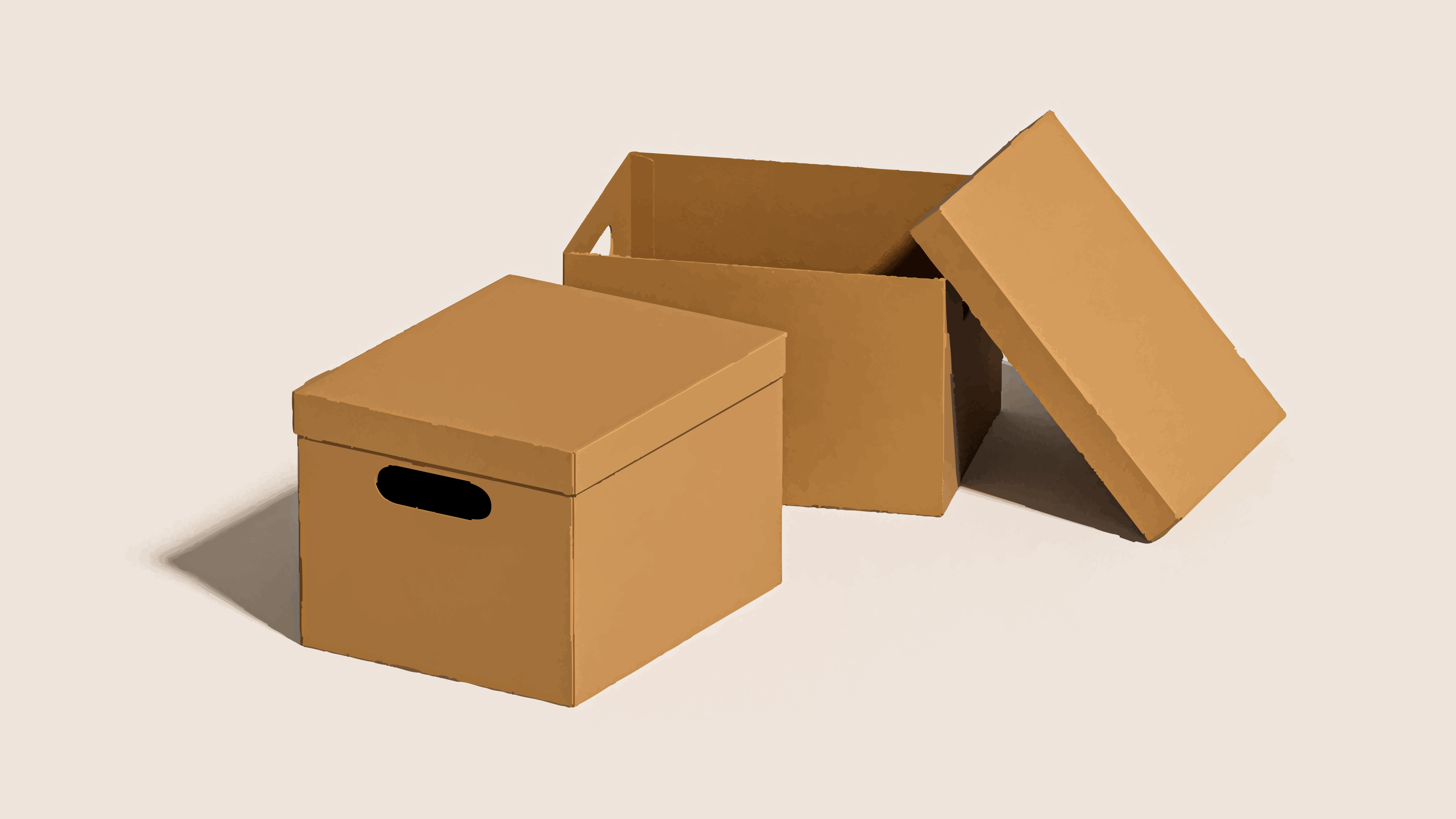 Three cardboard boxes on a light background