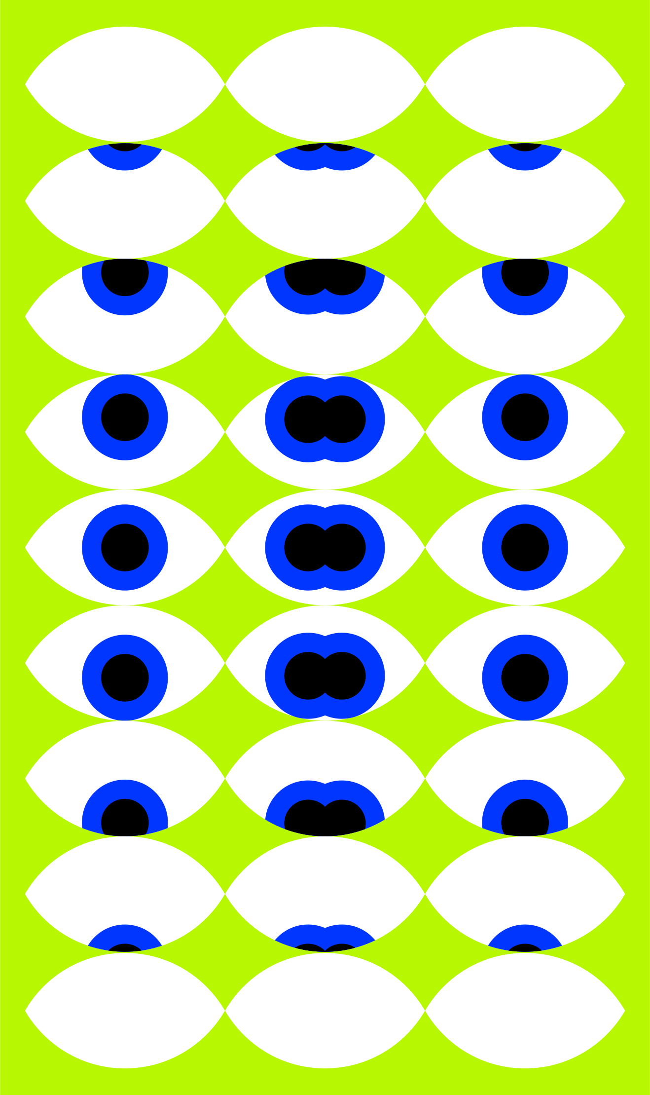 Muster aus stilisierten blauen und schwarzen Augen auf grünem Hintergrund