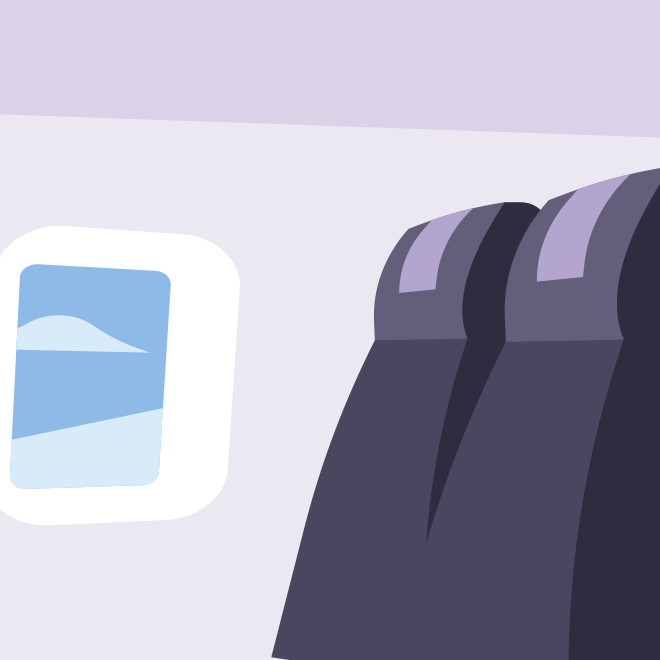 Airplane seats and window with sky view