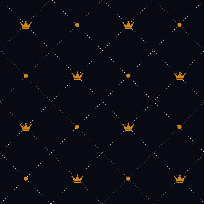 A dark background with a repeating pattern of golden crowns.
