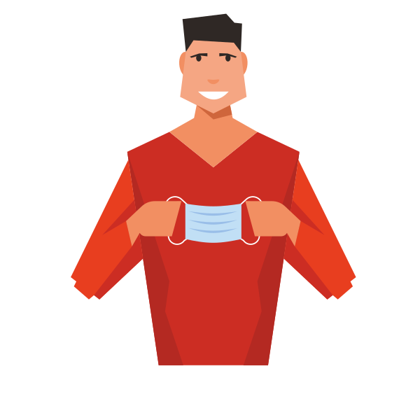 Man holding a surgical mask with a smile.