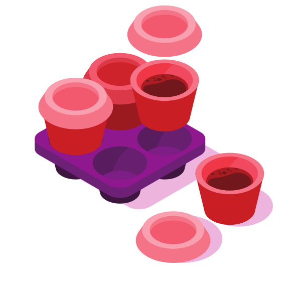 Tasses rouges avec café dans un porte-bouteilles violet