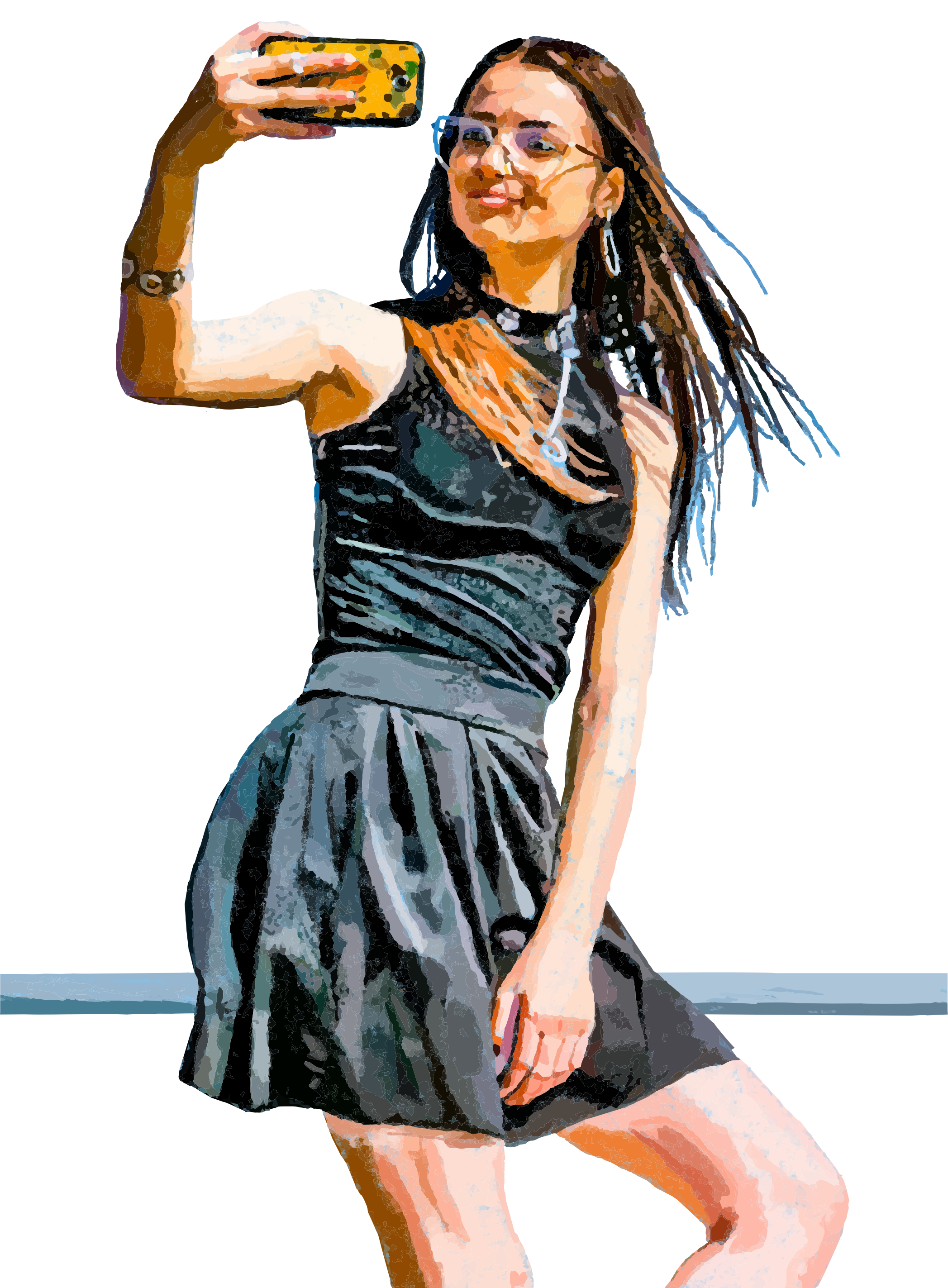 Young woman takes a selfie with her phone