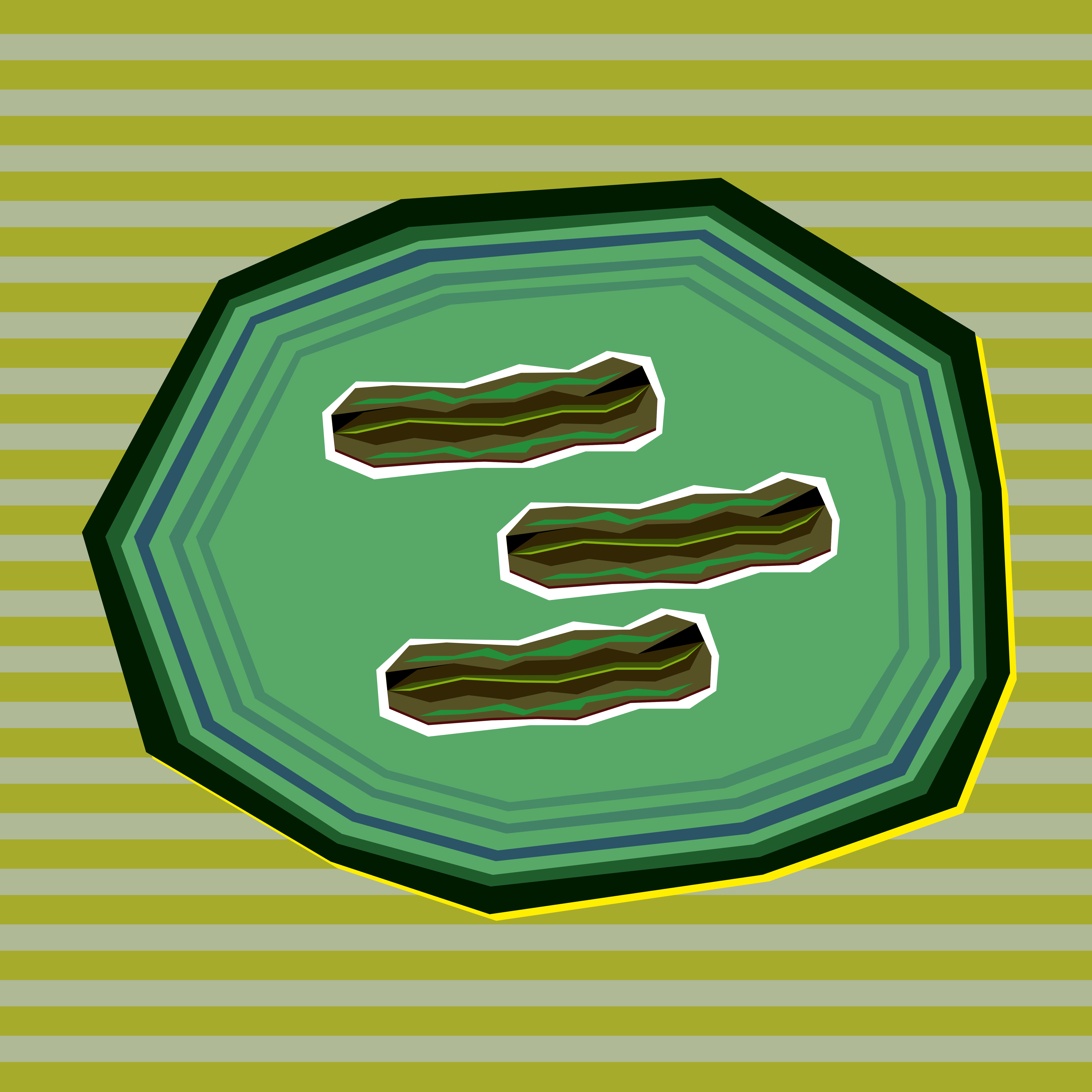 Lago verde com três troncos sobre fundo listrado