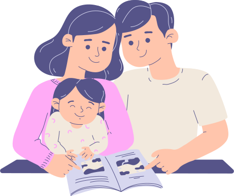 A family reading a book together