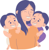 Mother hugging her two smiling children