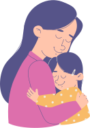 Mother and daughter hugging with eyes closed