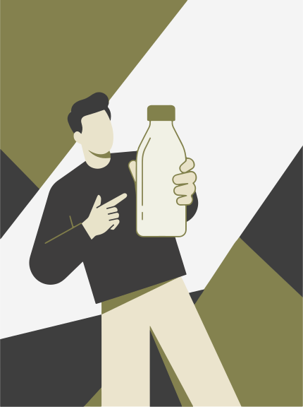 Hombre sosteniendo una botella con fondo geométrico