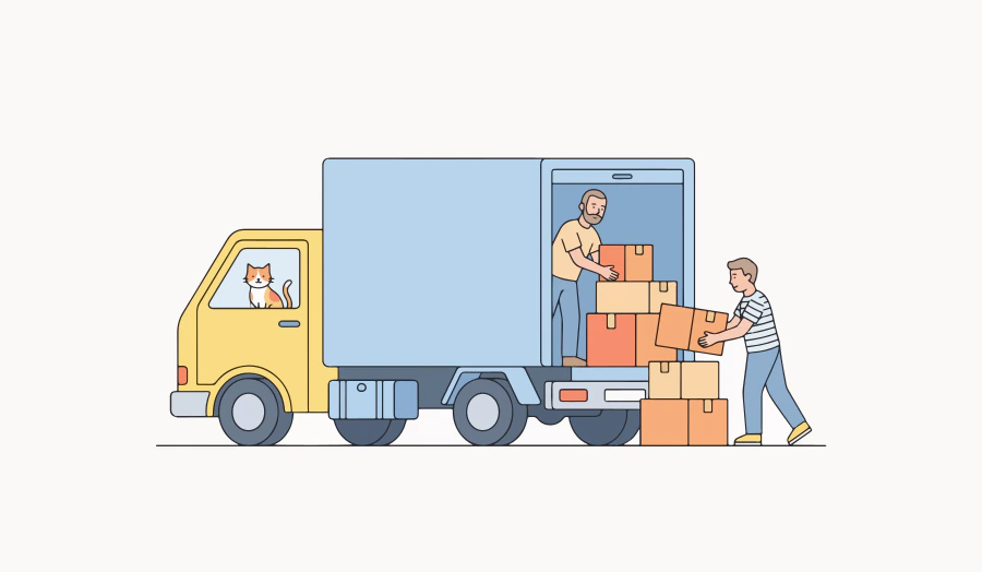 Illustration: people loading boxes into a delivery truck