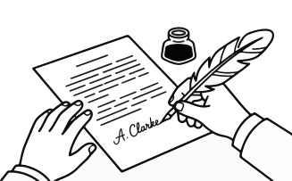 Hands writing on paper with quill pen and inkwell.