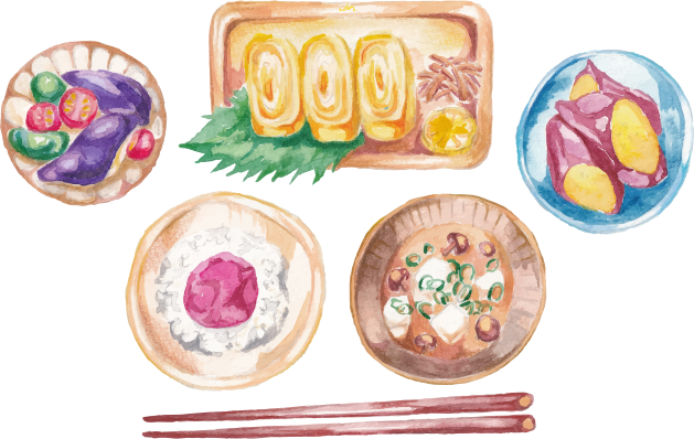 Assortment of japanese dishes with chopsticks