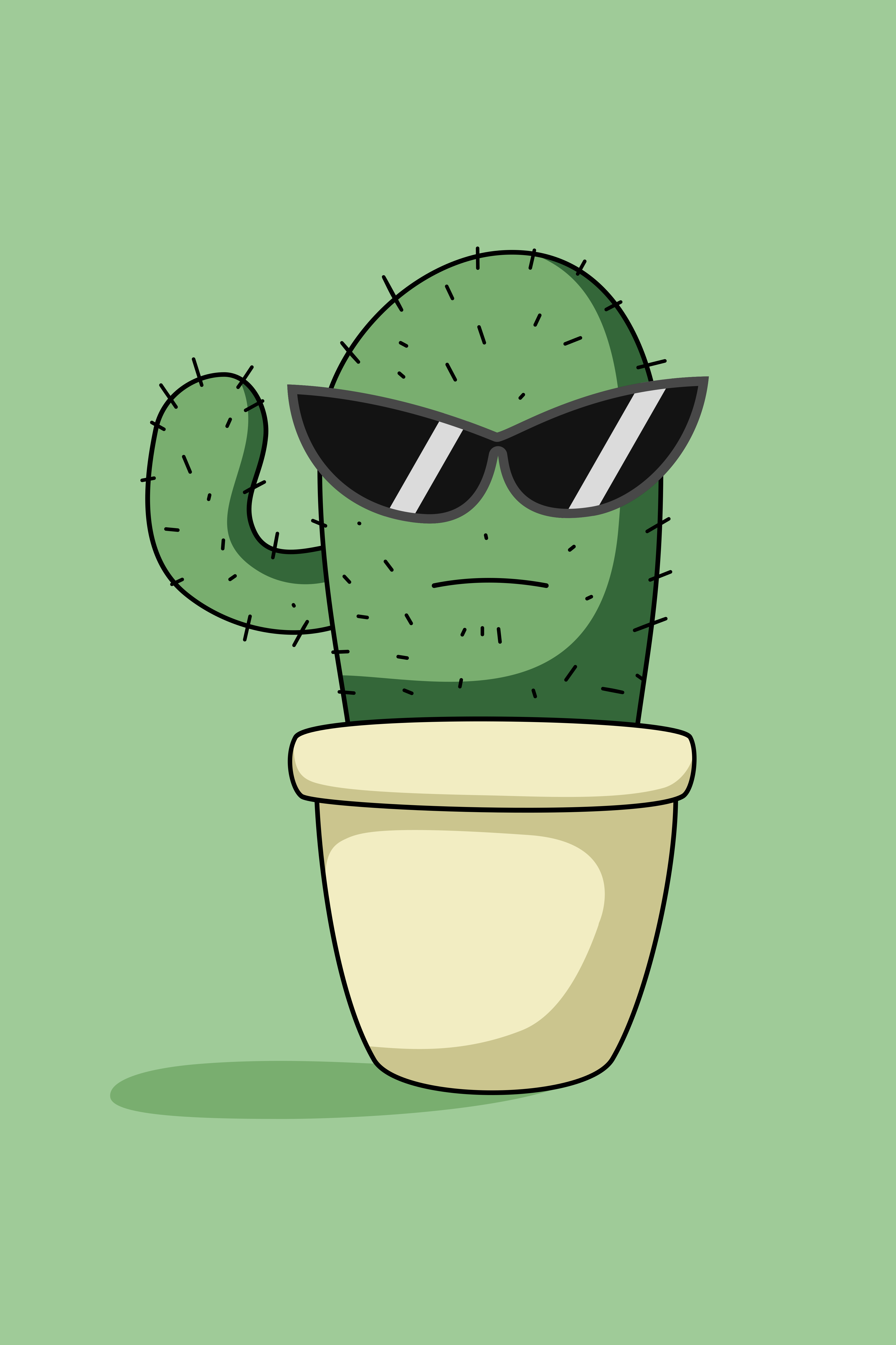 A cartoon cactus wearing sunglasses in a pot