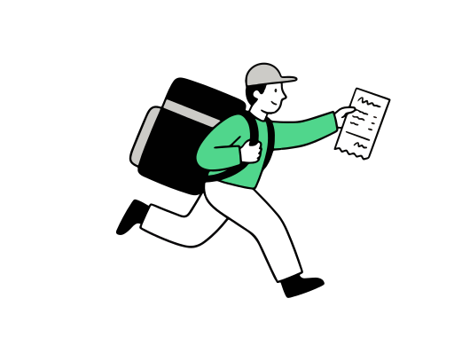 Delivery person running with a bag and receipt