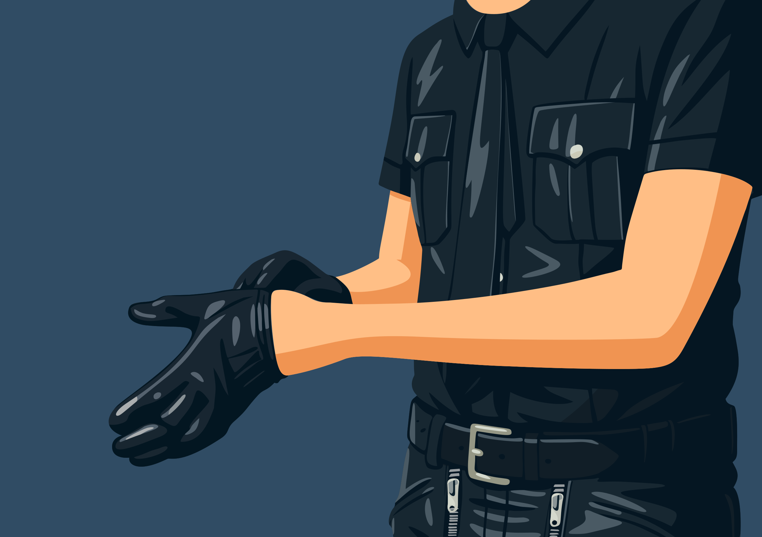 Personne enfilant des gants en cuir noir