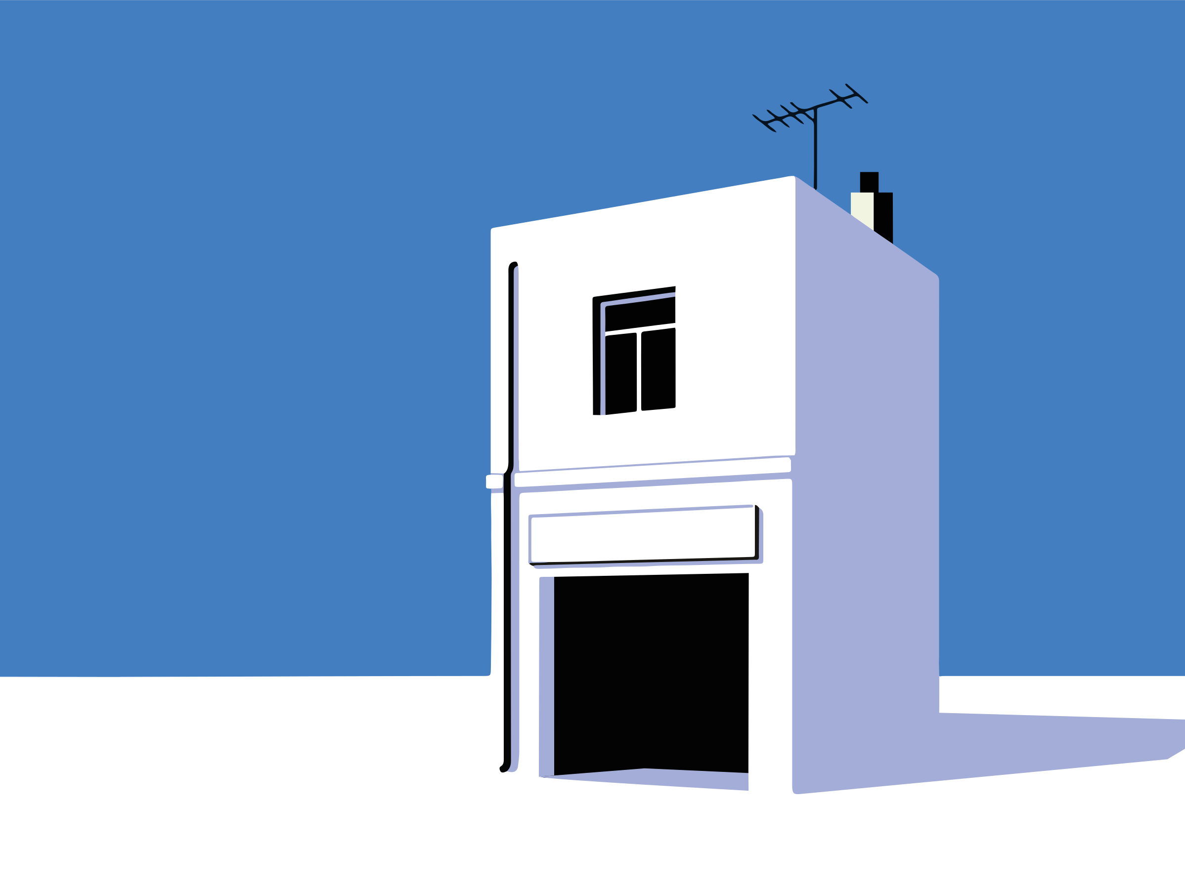 A minimalist white building against a blue sky.