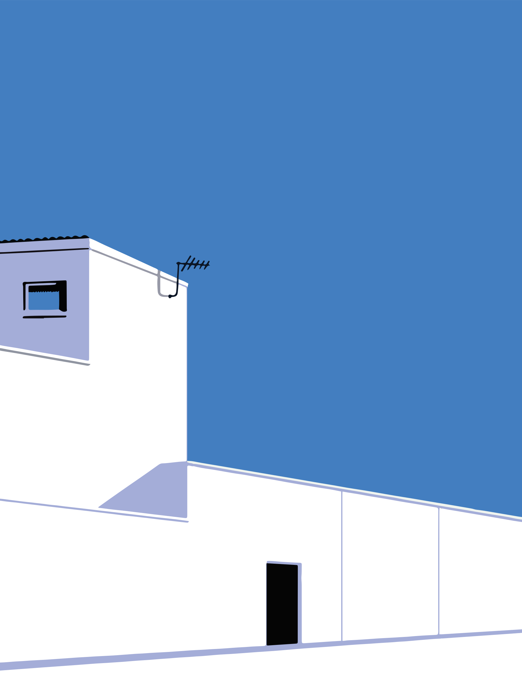 Weiß, das sich gegen einen klaren blauen Himmel aufbaut.