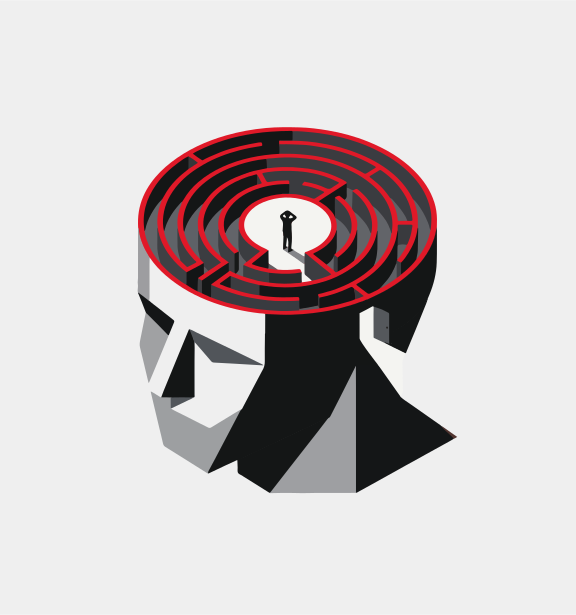 Man stands in maze inside head silhouette