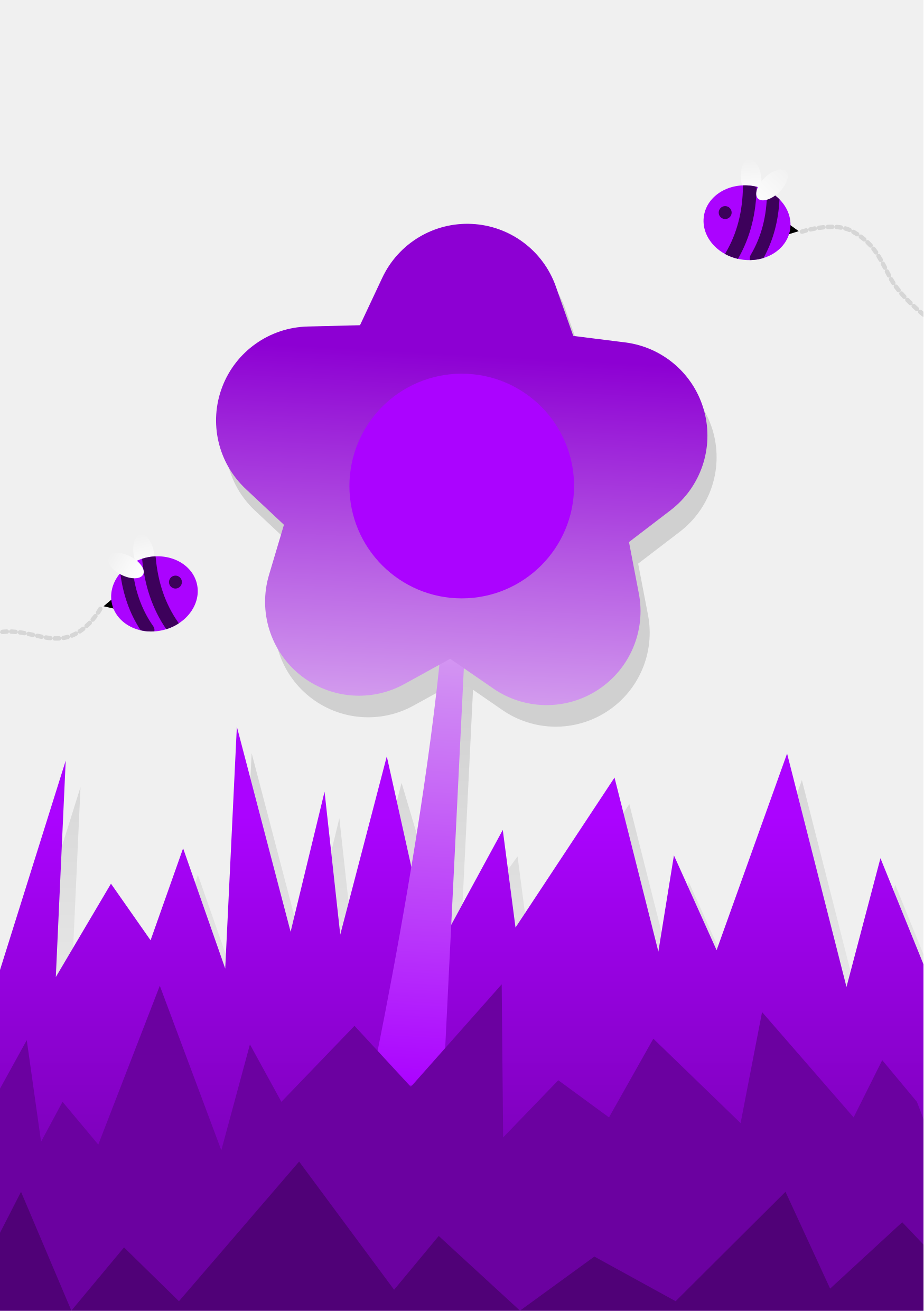 Fleur violette avec des abeilles dans un paysage stylisé