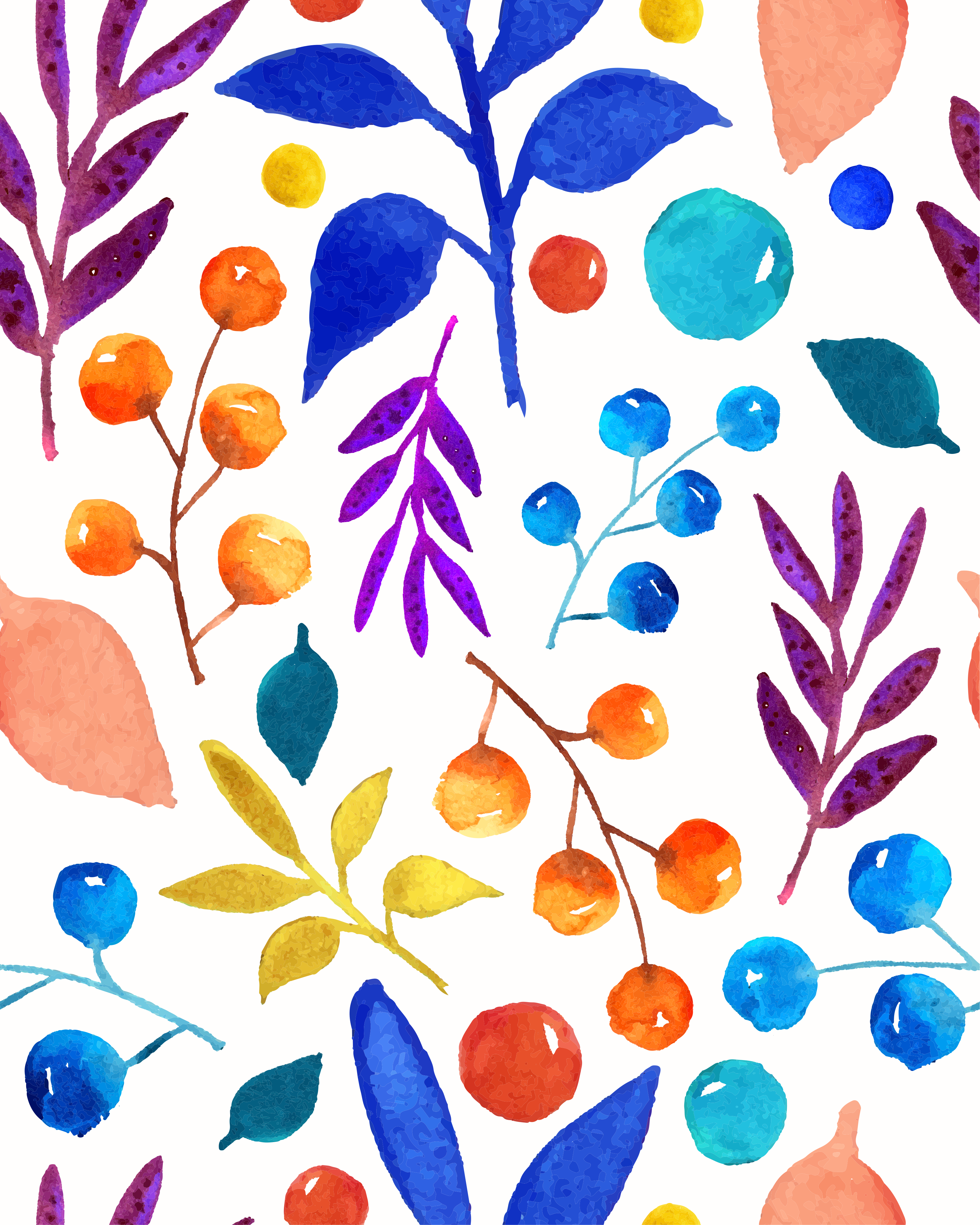Aquarellmuster aus bunten Beeren und Blättern