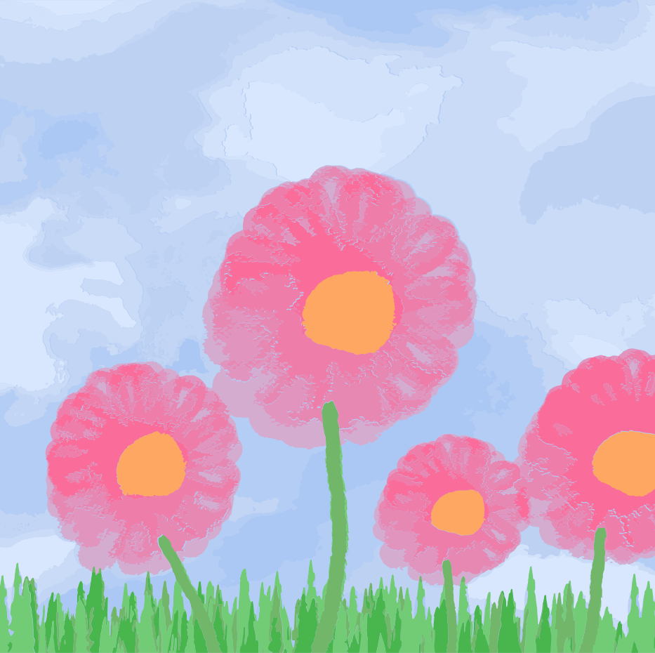 曇り空の下、オレンジ色の中心を持つピンクの花。