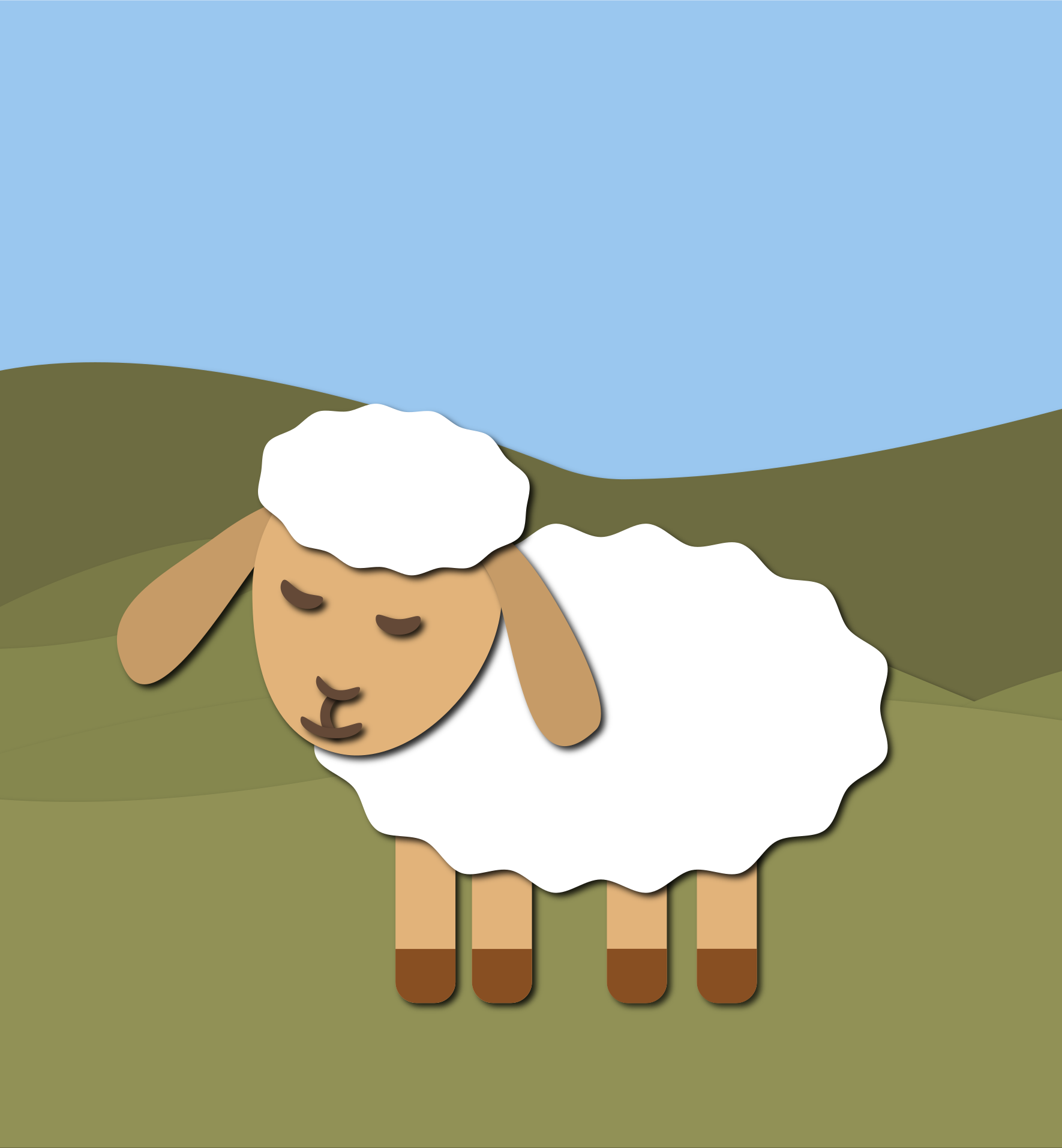 様式化された羊が草原に立っています。