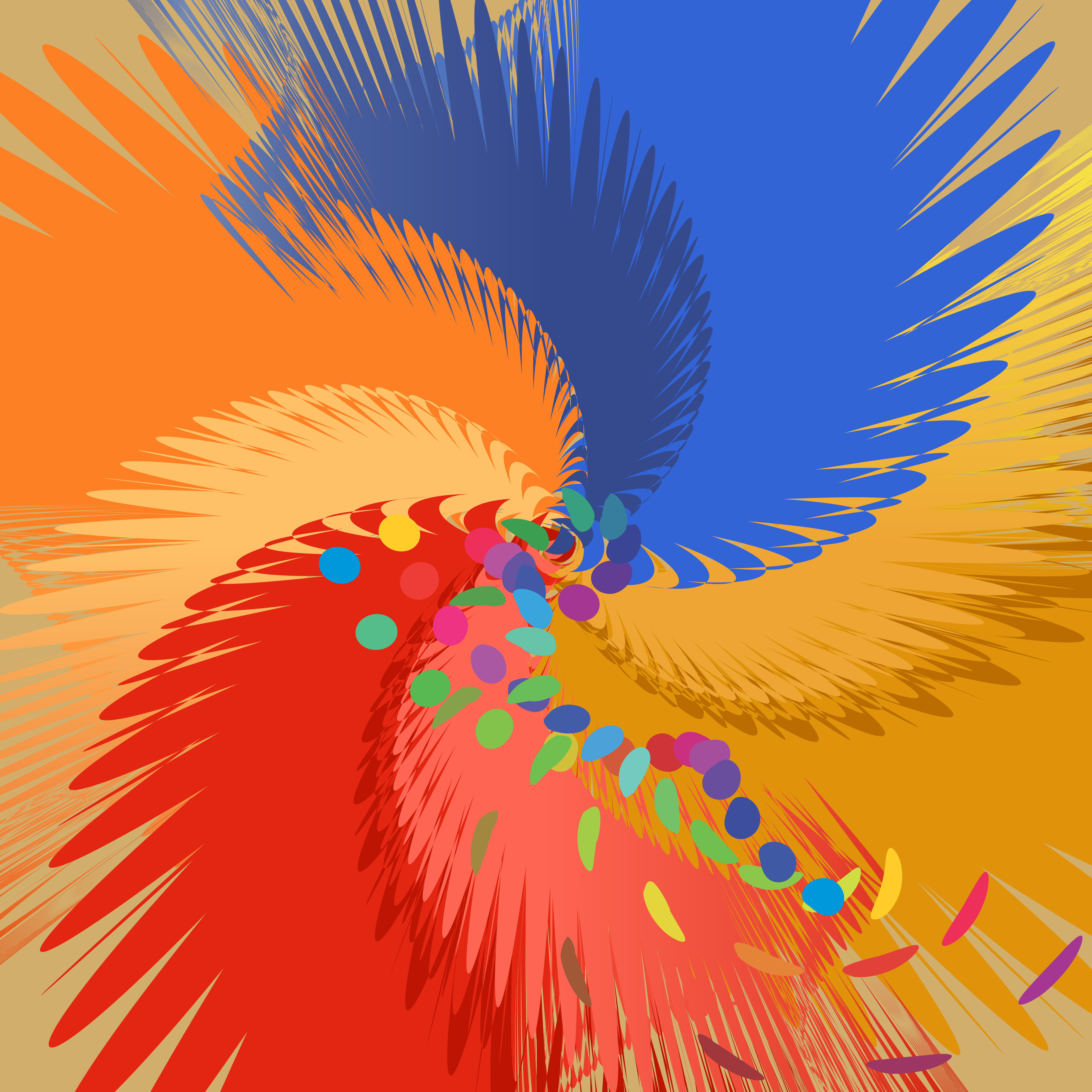 Colorful abstract swirl with confetti in the center