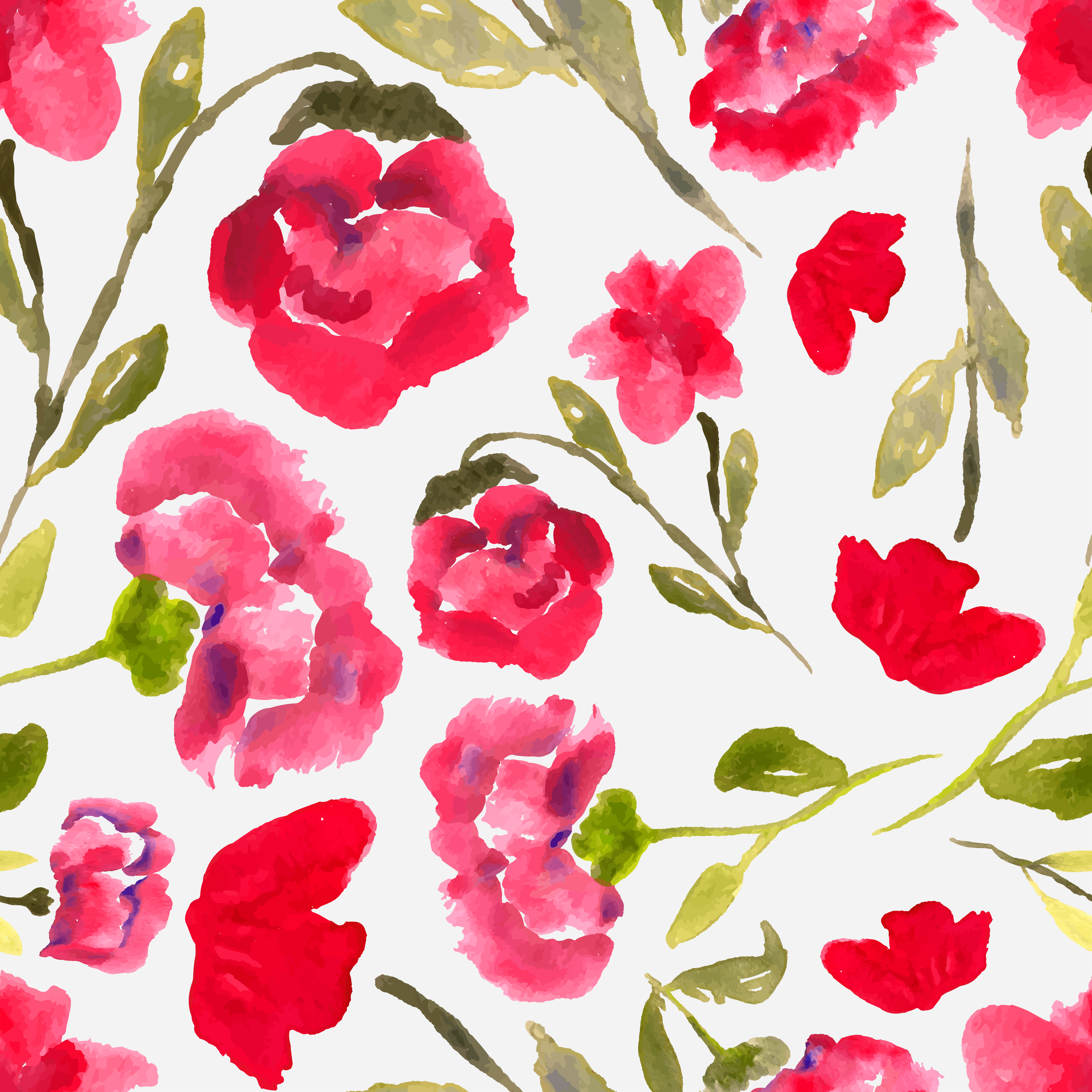 Aquarell-Blumenmuster mit rosa und roten Blumen