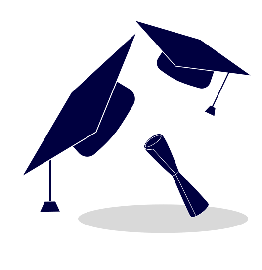 卒業帽と卒業証書は白地に。