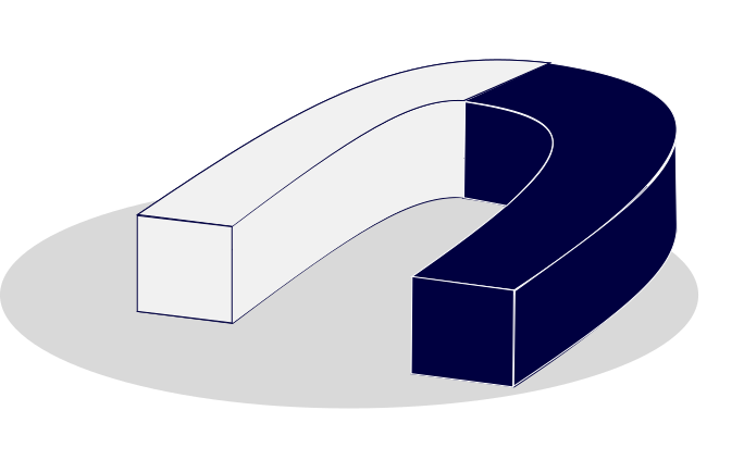 Ein Hufeisenmagnet mit weißen und blauen Enden.