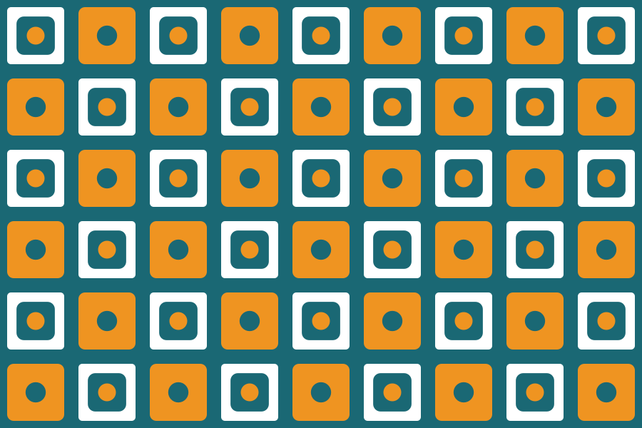 fond turquoise avec des carrés orange et blanc