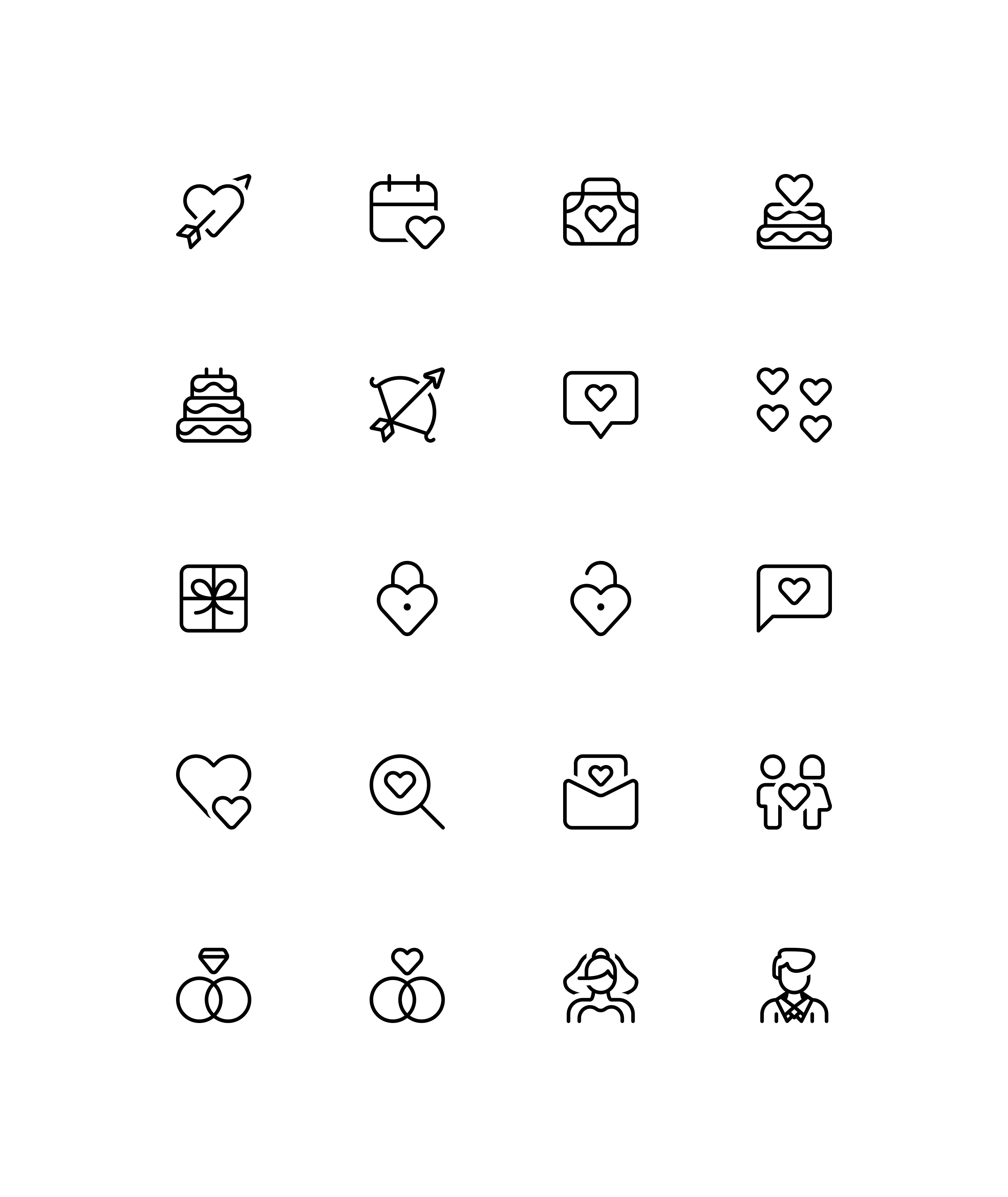 Collection of wedding and romance icons