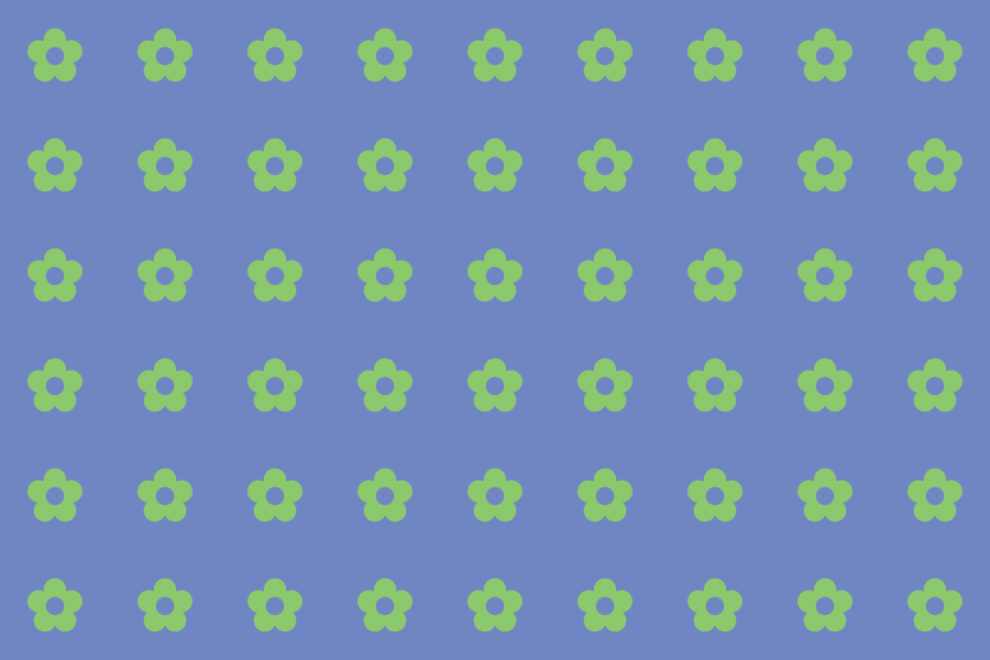 A repeating pattern of green flowers on a blue background