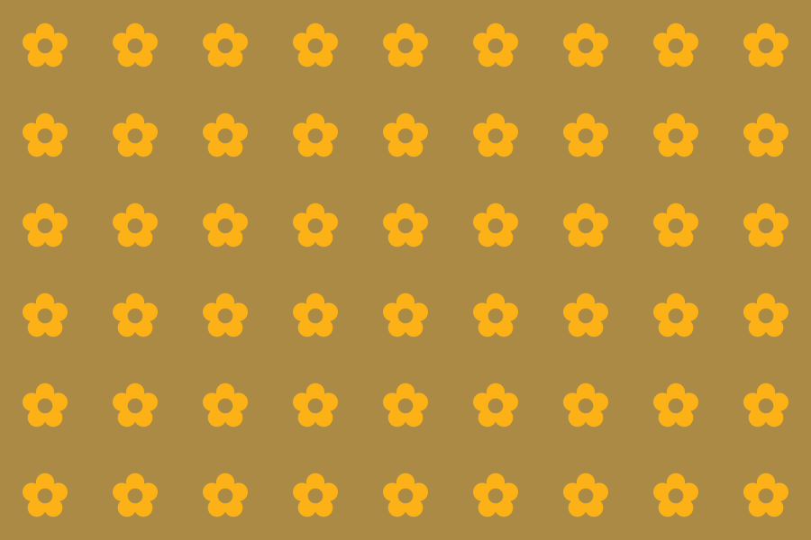 Seamless pattern of small yellow flowers on brown background