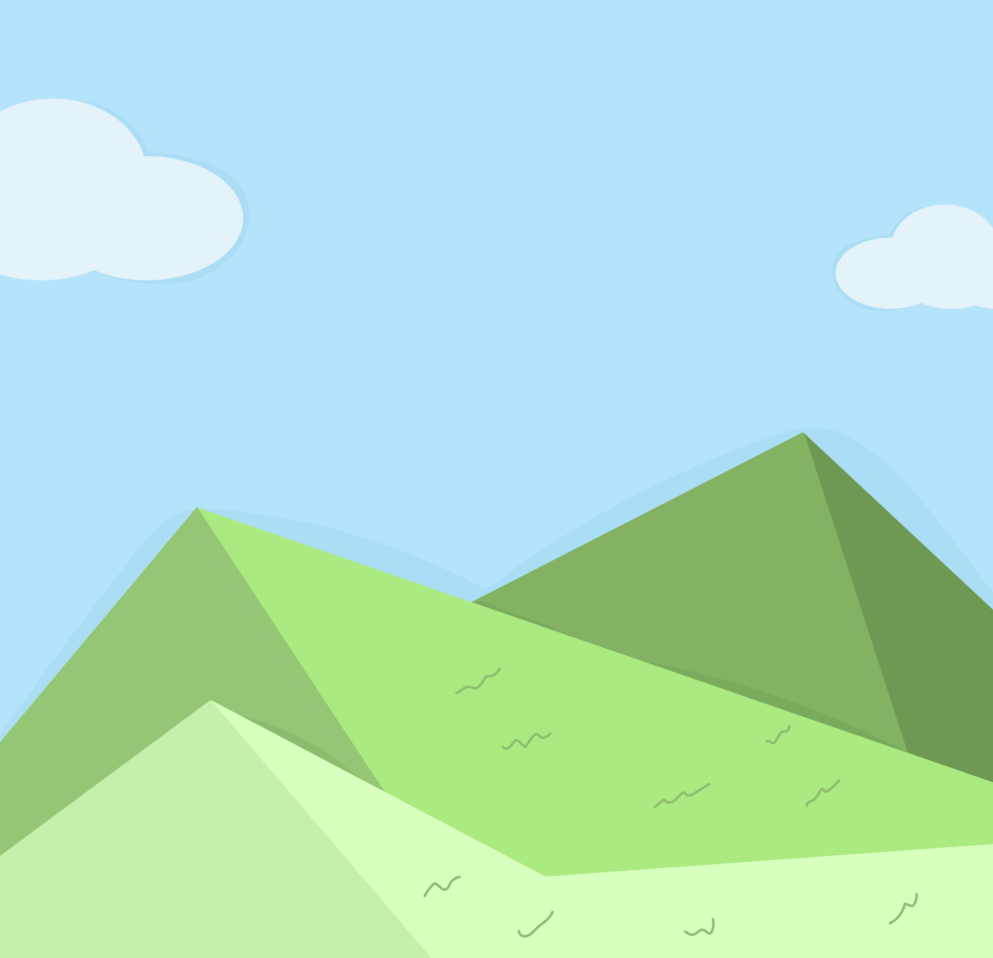 푸른 하늘 아래 푸른 언덕과 구름