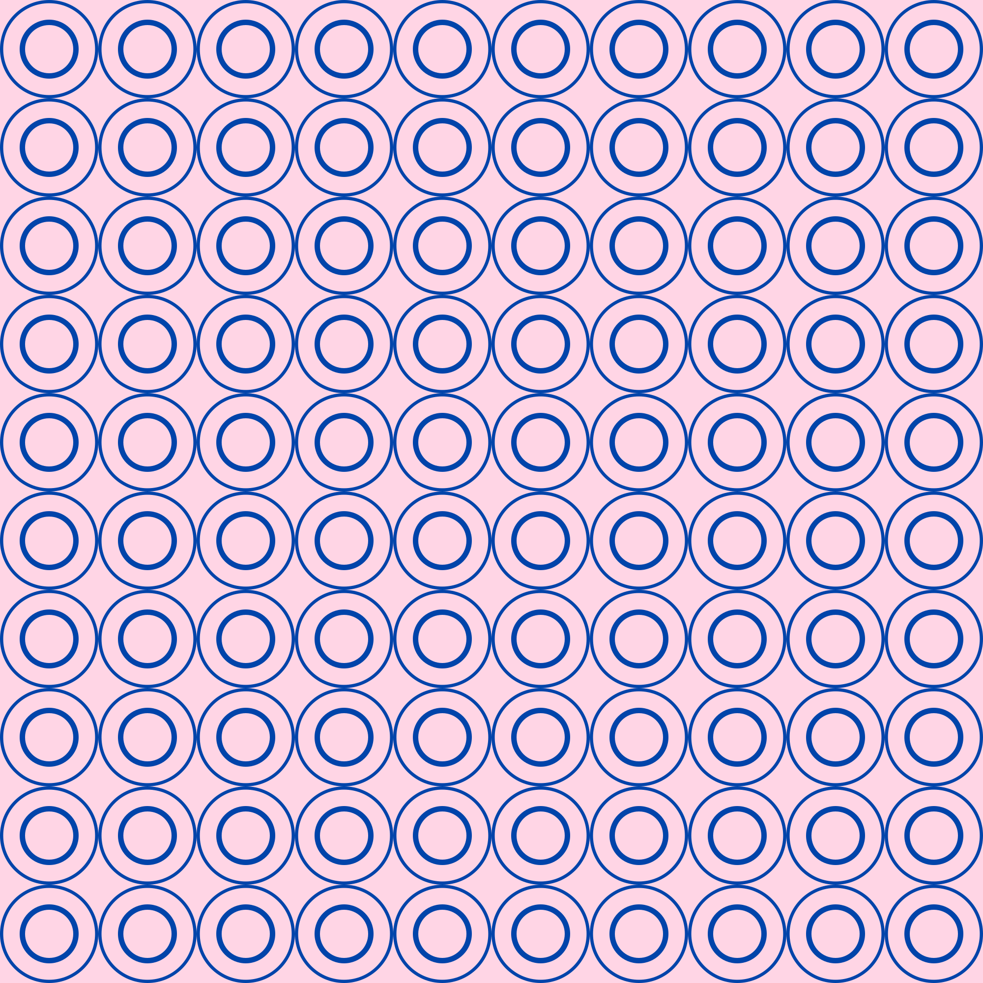 Pink background with repeating purple circles pattern.