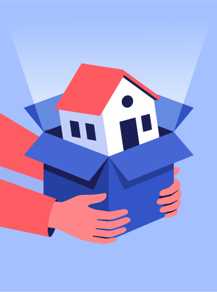 Hands holding a box with a house inside