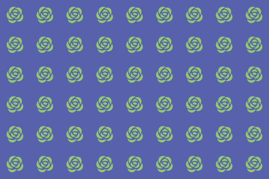 Pattern of light green roses on a blue background