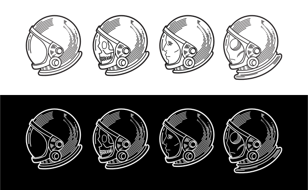 異なる内部ビューを持つ宇宙飛行士用ヘルメット