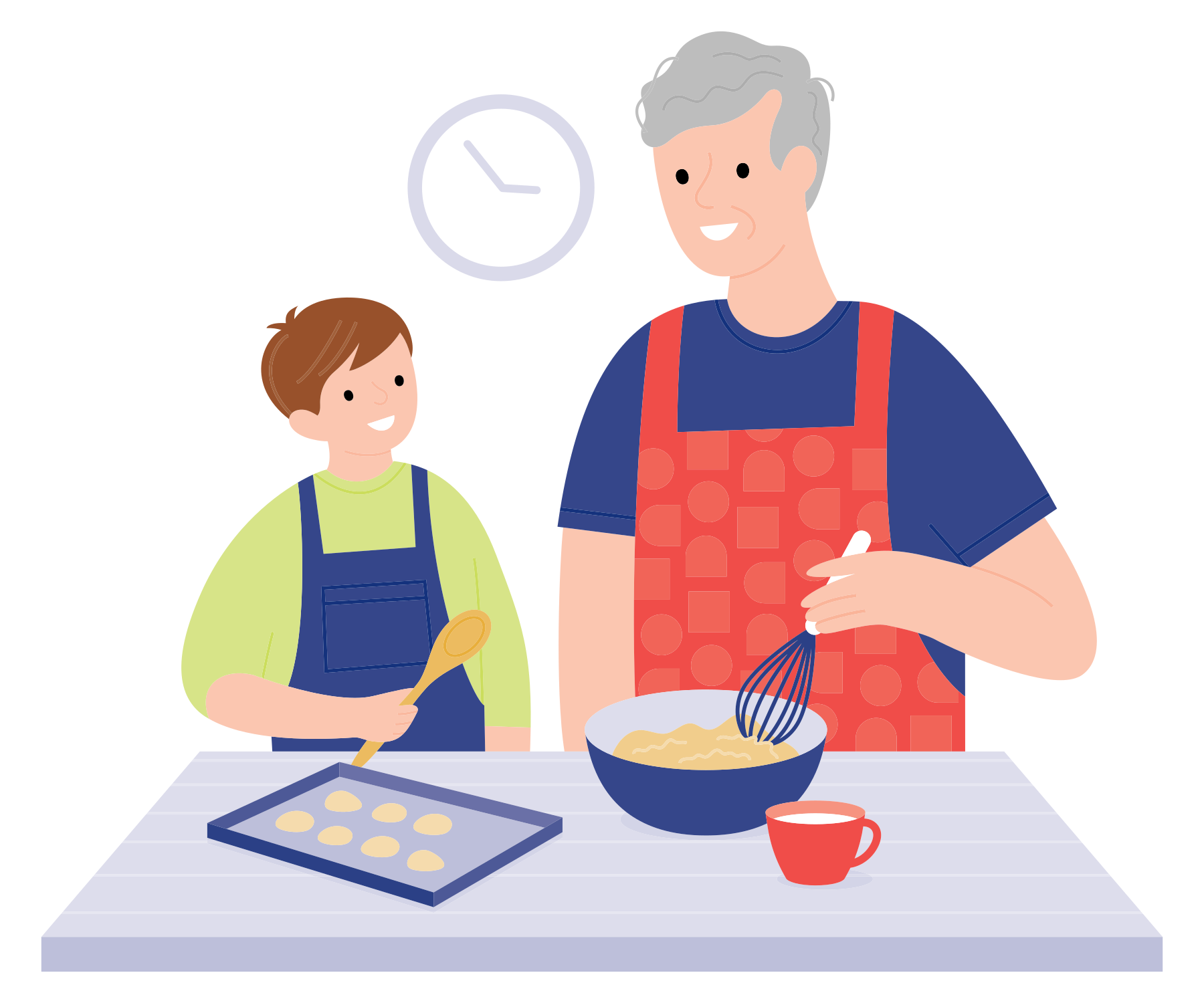 Grand-père et petit-fils qui font des biscuits ensemble dans la cuisine