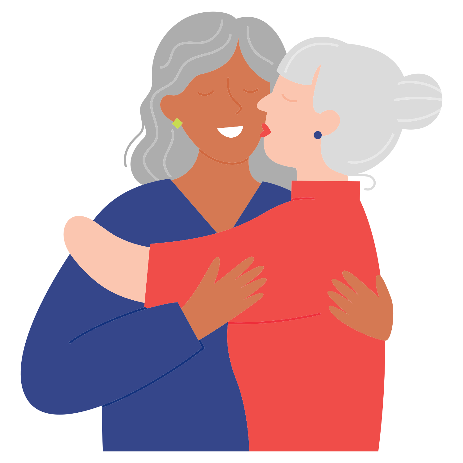 Two older women hugging warmly