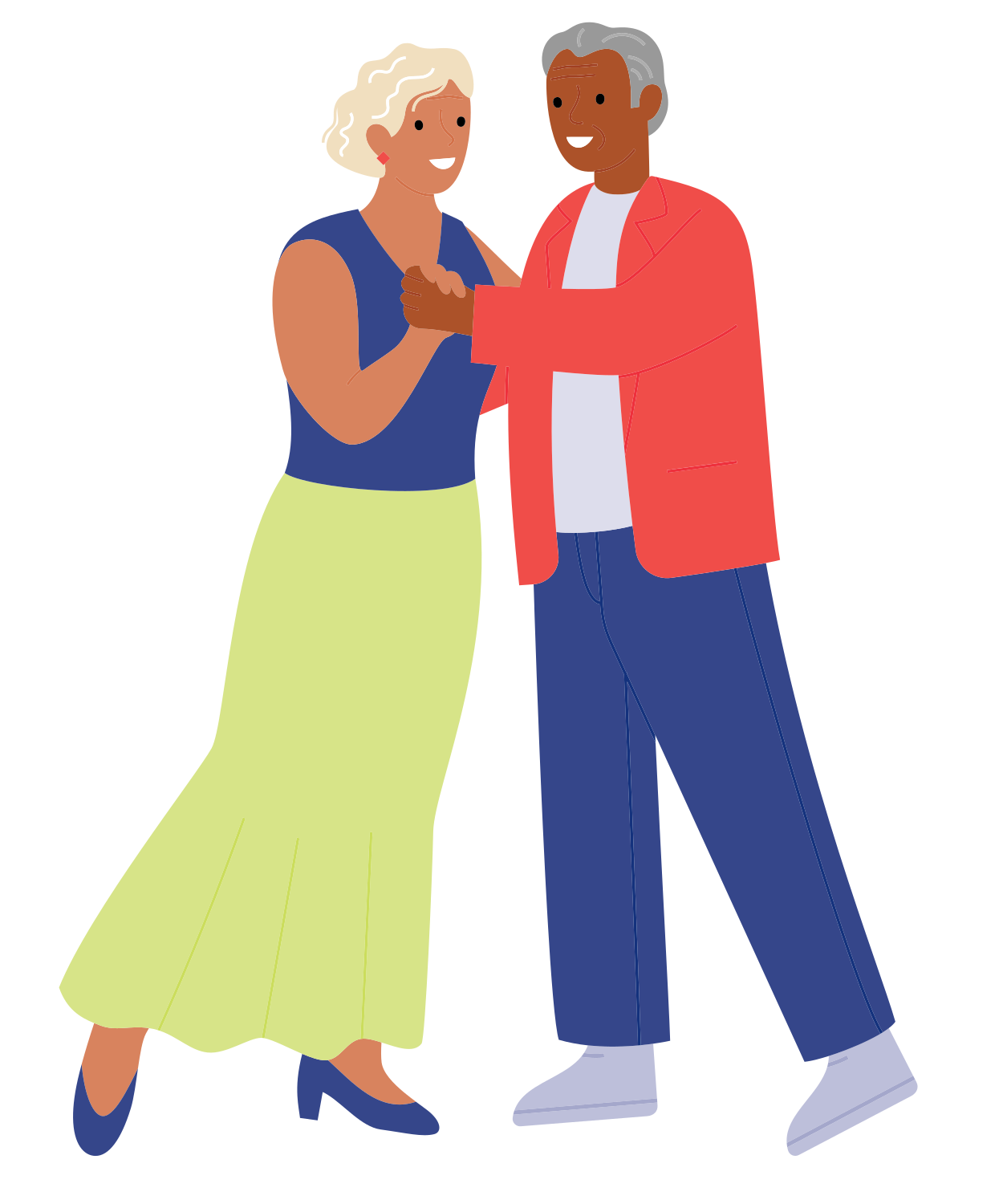 Elderly couple dancing together happily
