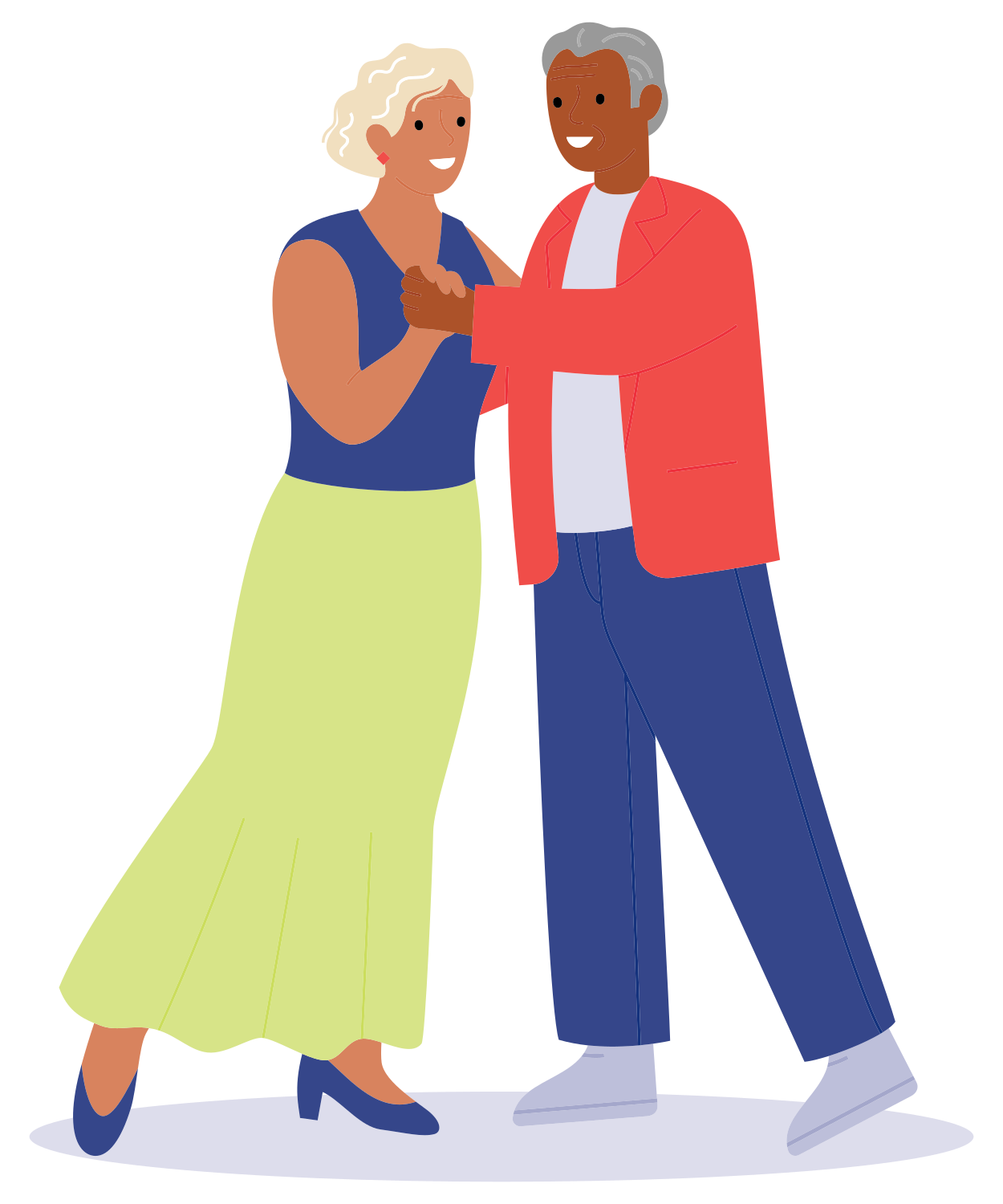 Elderly couple dancing together happily