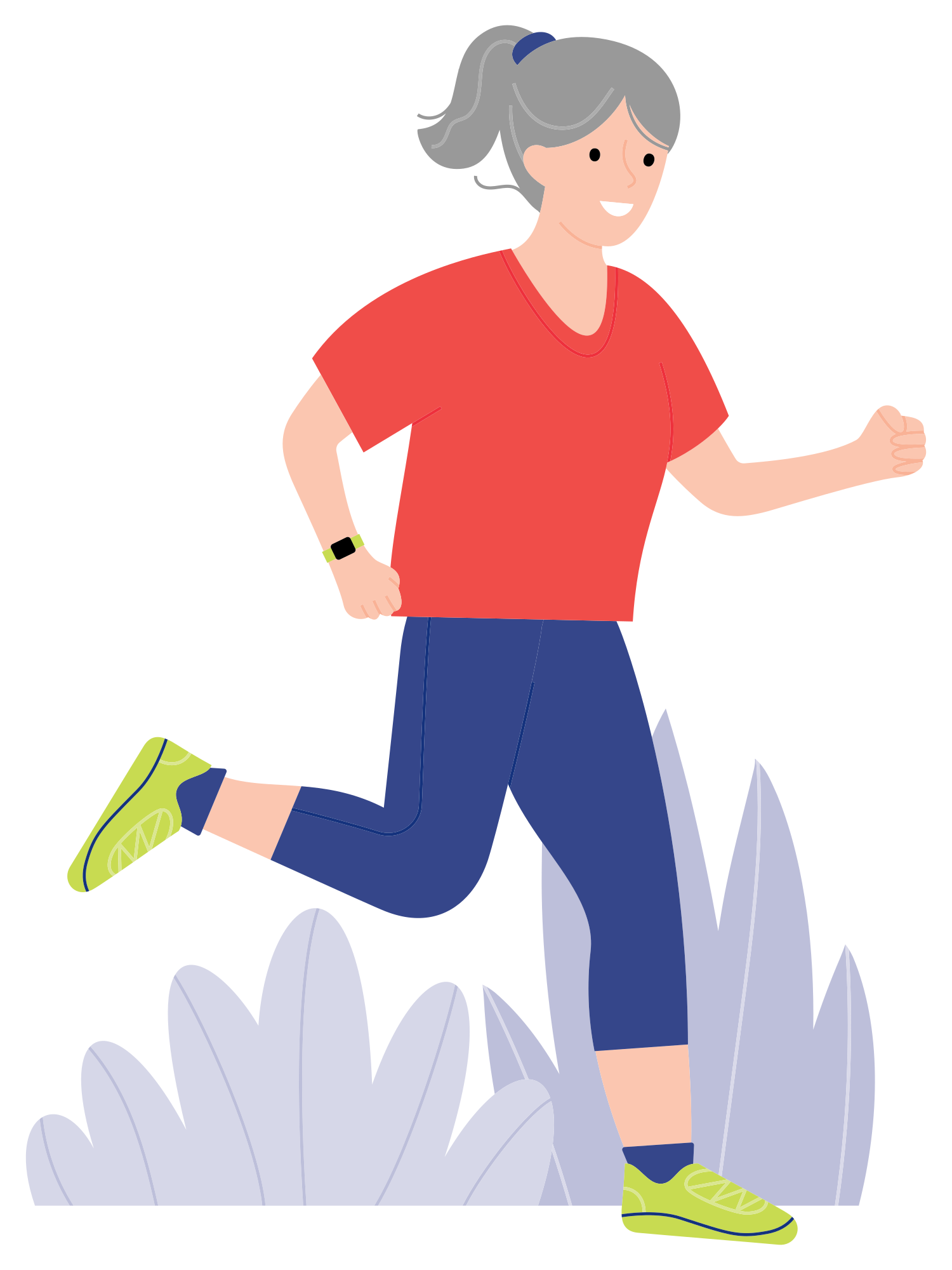 Woman jogging outdoors with plants