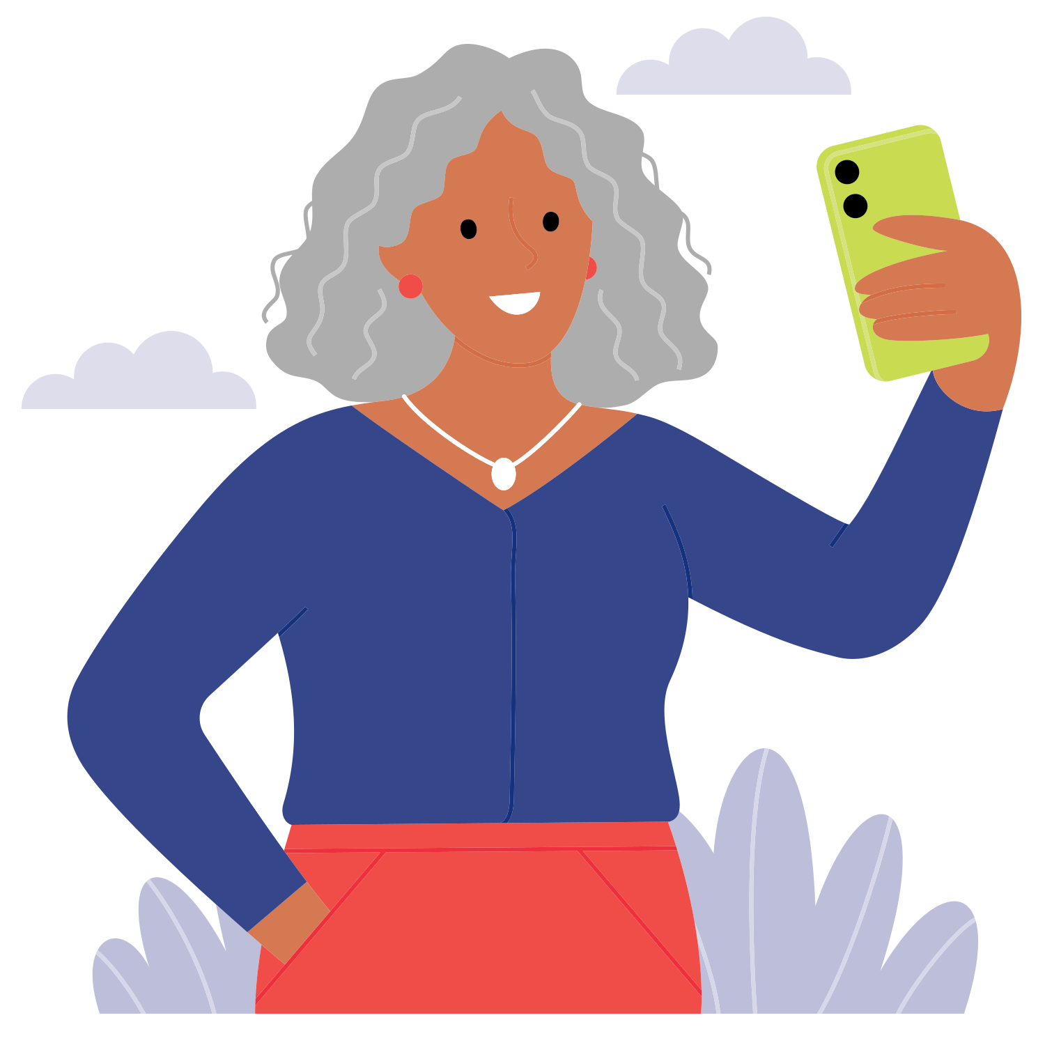 Elderly woman taking a selfie with her smartphone.