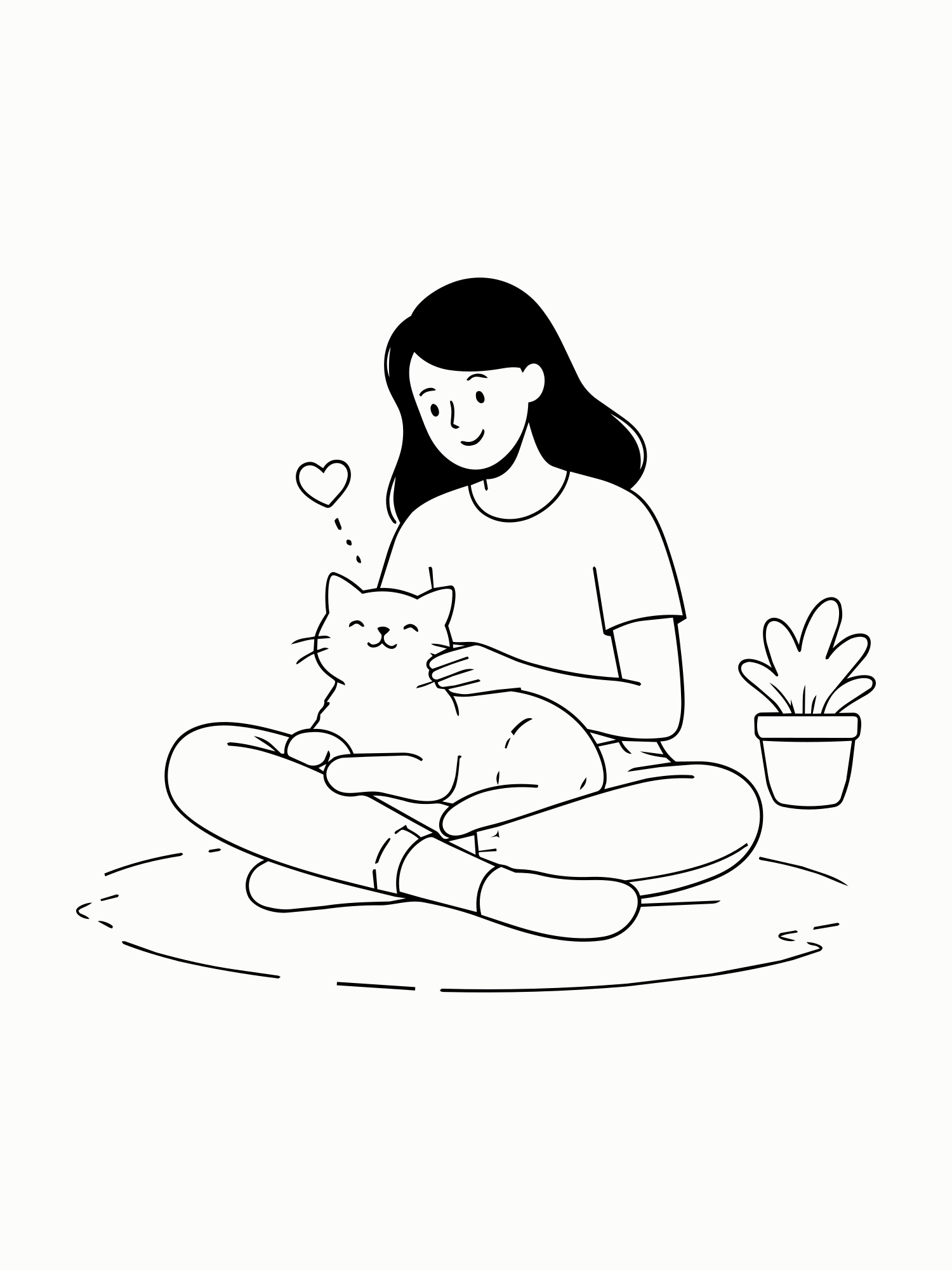 Une femme caressant un chat heureux avec un cœur au-dessus